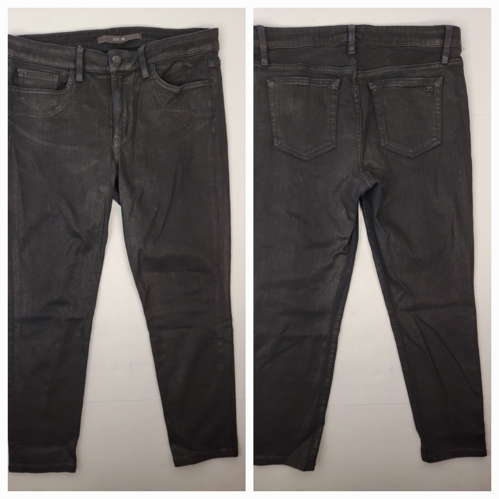 Joes Jeans Sz 31 Wax Coated Jeans Skinny Ankle High Rise Black